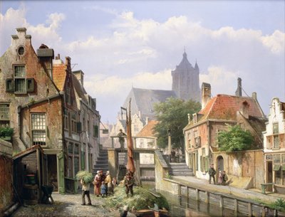 Unloading the Hay Barge, Haarlem by Willem Koekkoek